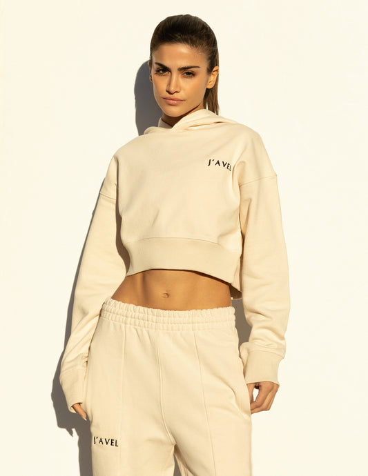 Oversized Ribbed Crop Hoodie