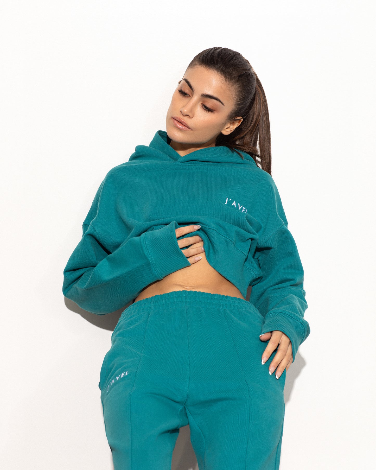 Oversized Ribbed Crop Hoodie